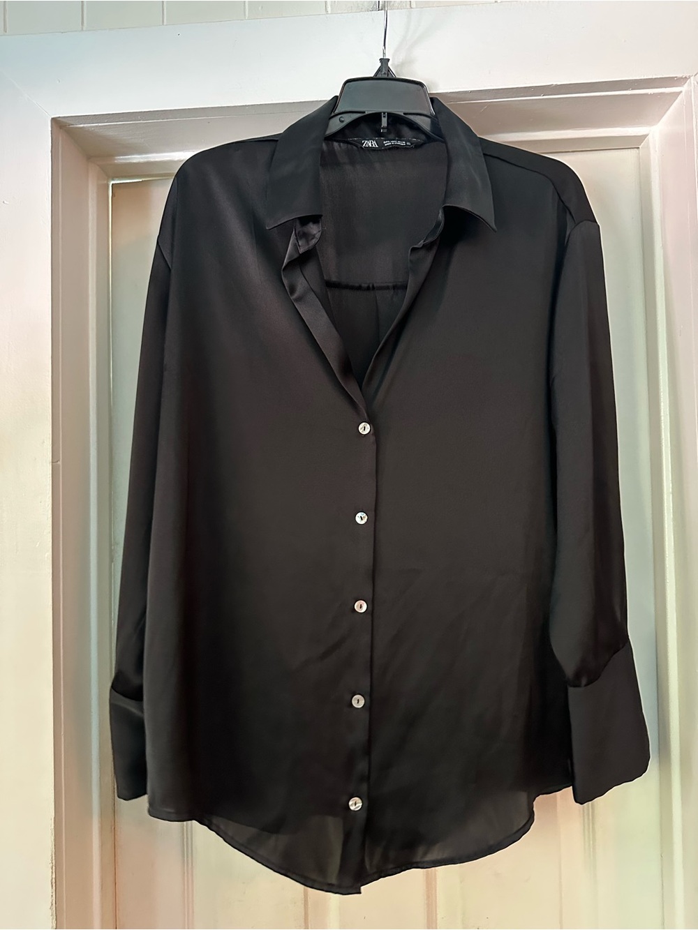 Zara Black Satin-Style Button Down Shirt